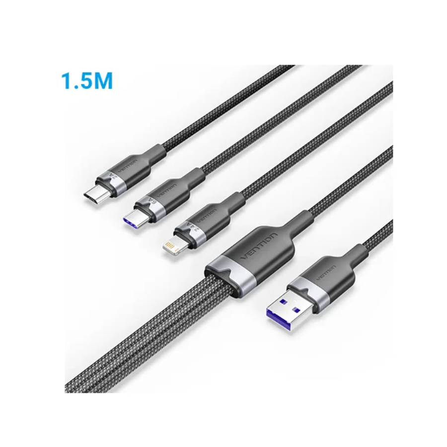 VENTION CTRBG Cotton Braided 3-in-1 USB 2.0 6A Cable - 1.5M
